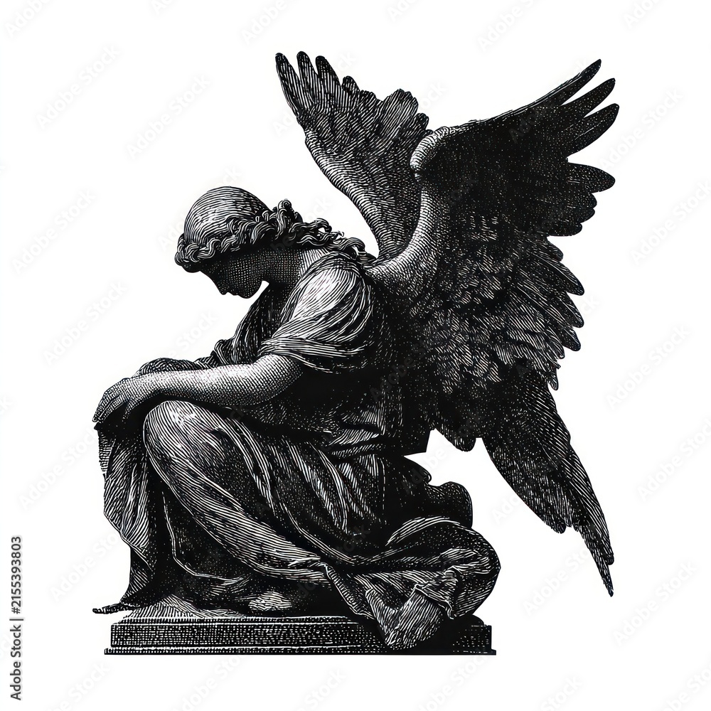 Obraz premium Intricate black and white angel illustration