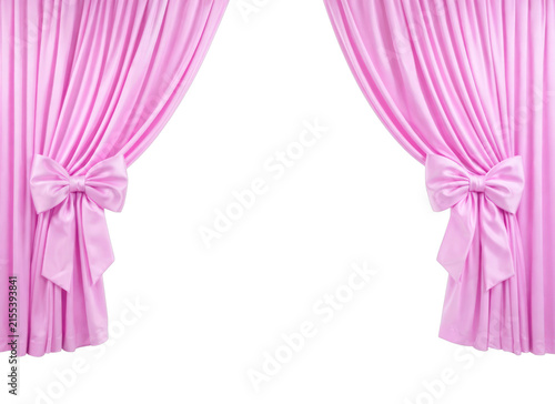 Photography Elegant pink curtains with decorative bows isolated on a white background
