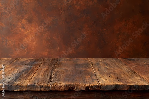 Empty wooden table and grunge wall background