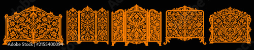 Decorative orange ornate screens vintage metal floral art.