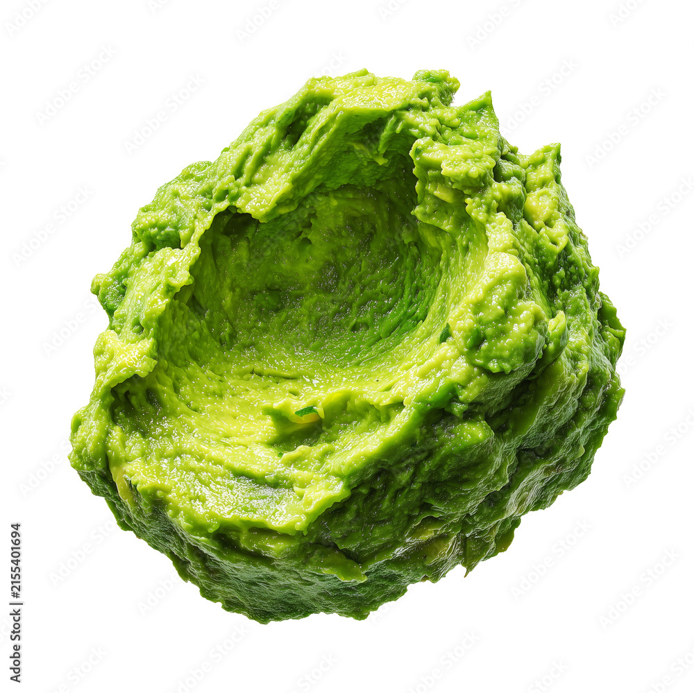 Obraz premium Creamy avocado paste Guacamole closeup isolated on white background with clipping path, concept freshness and natural food appeal
