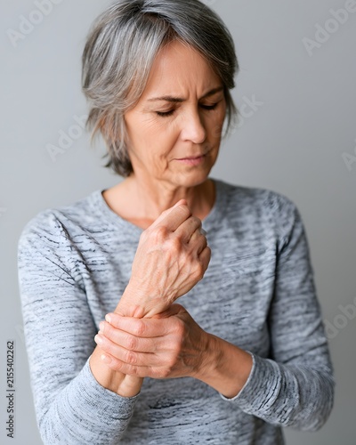 mature woman soothes sore wrist