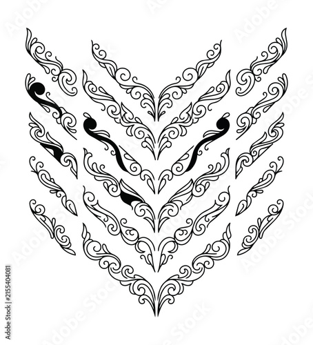Ornate decorative corner element with swirl pattern isolated on white background
