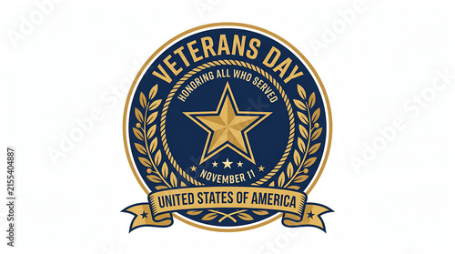 Veterans day gold and blue circular emblem with central star