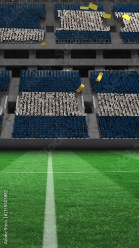 Digital animation of golden confetti falling against sports stadium in background