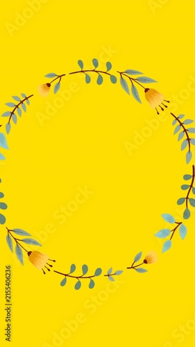 Animation of flowers spinning in hypnotic motion on yellow background