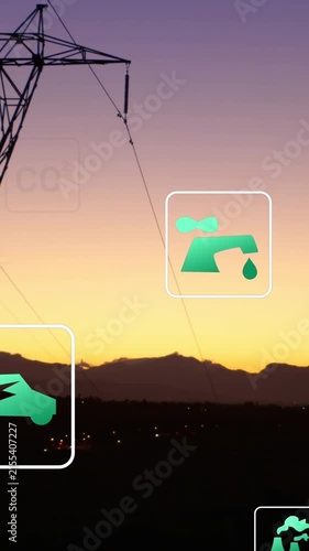 Animation of digital icons over power lines