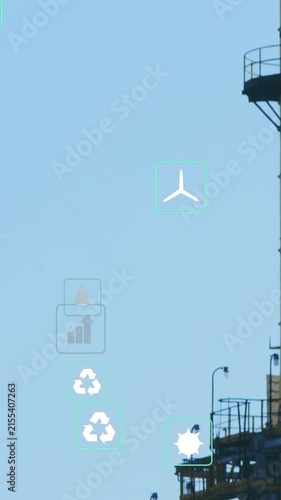 Animation of digital icons over factory