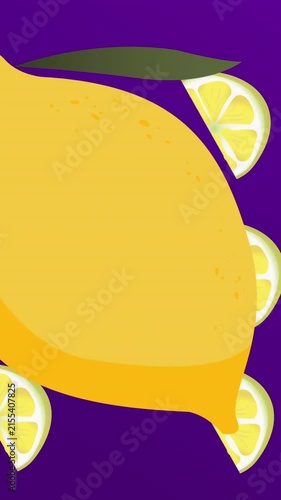 Animation of lemon repeated over shapes on purple background