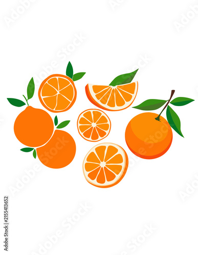 set oranges with leaves