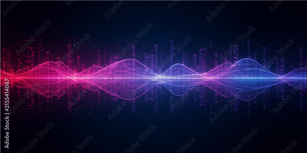 Fototapeta premium Abstract Blue Wave Background with Glowing Digital Lines, Technology Energy, Heartbeat ECG Graph, Data Motion and Modern Business Wallpaper Design