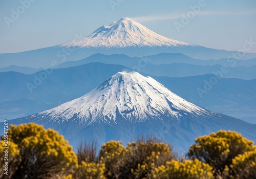 Majestic Snow-Capped Mountains Dominate a Serene Landscape with Golden Foliage.
