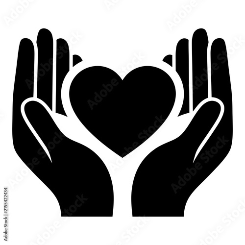 Fotografie Hands holding heart symbol, love and care concept in black silhouette on white b
