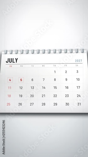 A vertical 2027 calendar sheds pages as time advances, using clean cinematic 3D motion to illustrate progress, deadlines, planning, social media, and marketing.
