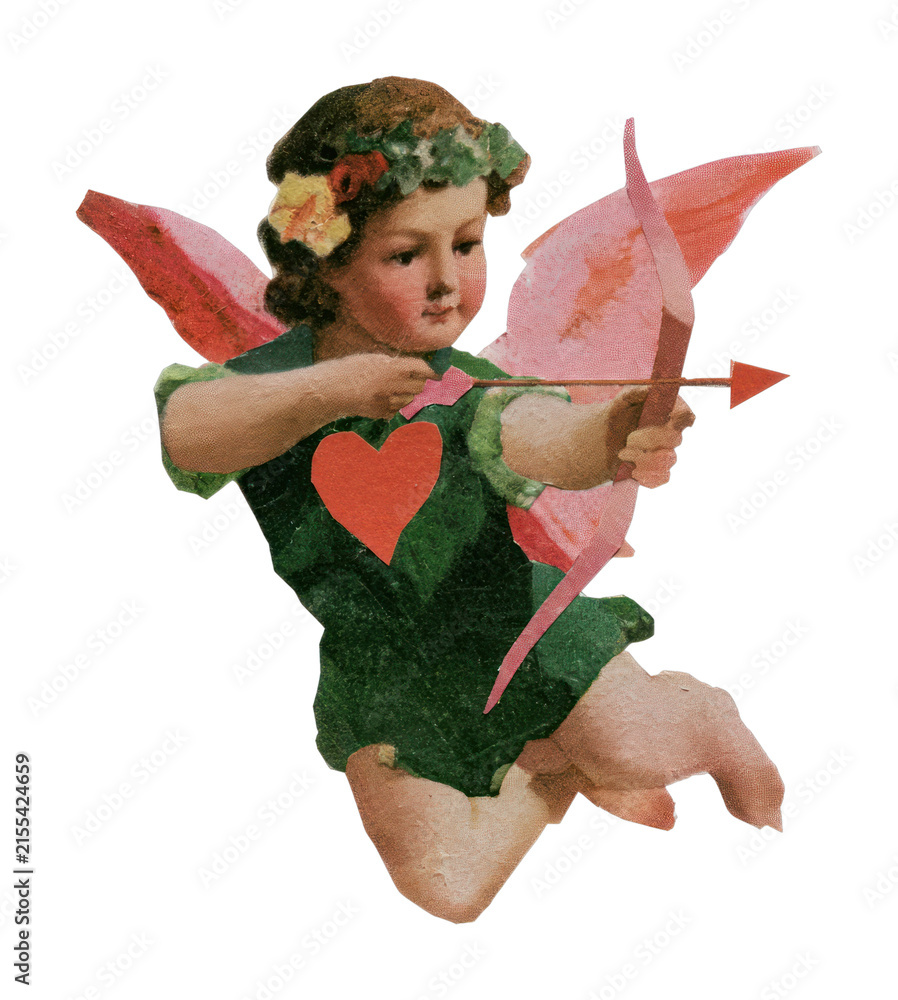 Fototapeta premium PNG Vintage cupid illustration with heart and bow on white