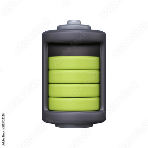 3D Battery Icon with High Charge Level