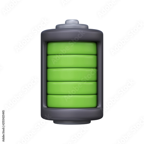 3D Battery Icon with Full Charge Level