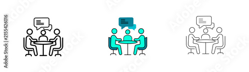 Bild auf Leinwand Business meeting icon set showing team discussion around conference table