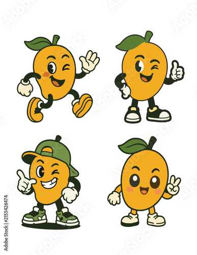 Cute Mango Fruit Mascot Character Set in Four Different Cartoon Styles