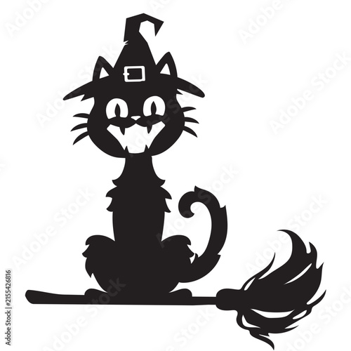 Funny Halloween black cat sitting  vector cartoon illustration