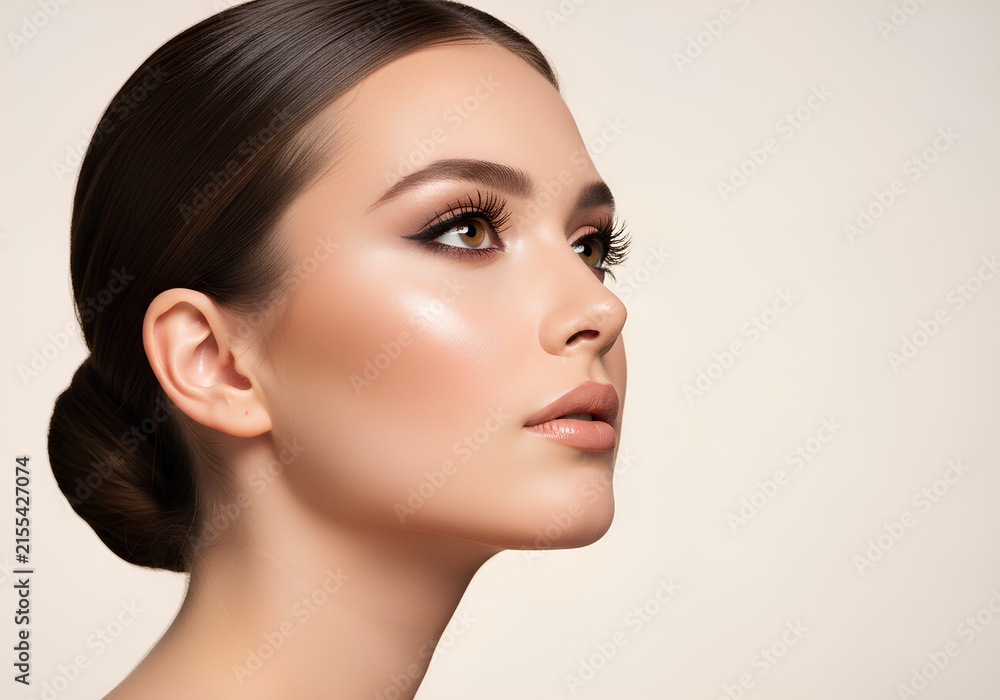 Fototapeta premium Beautiful woman with professional makeup and flawless skin profile