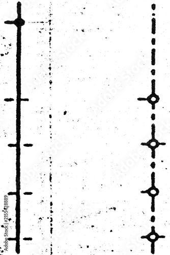 Distressed black graphic lines and print marks with scattered imperfections on transparent background