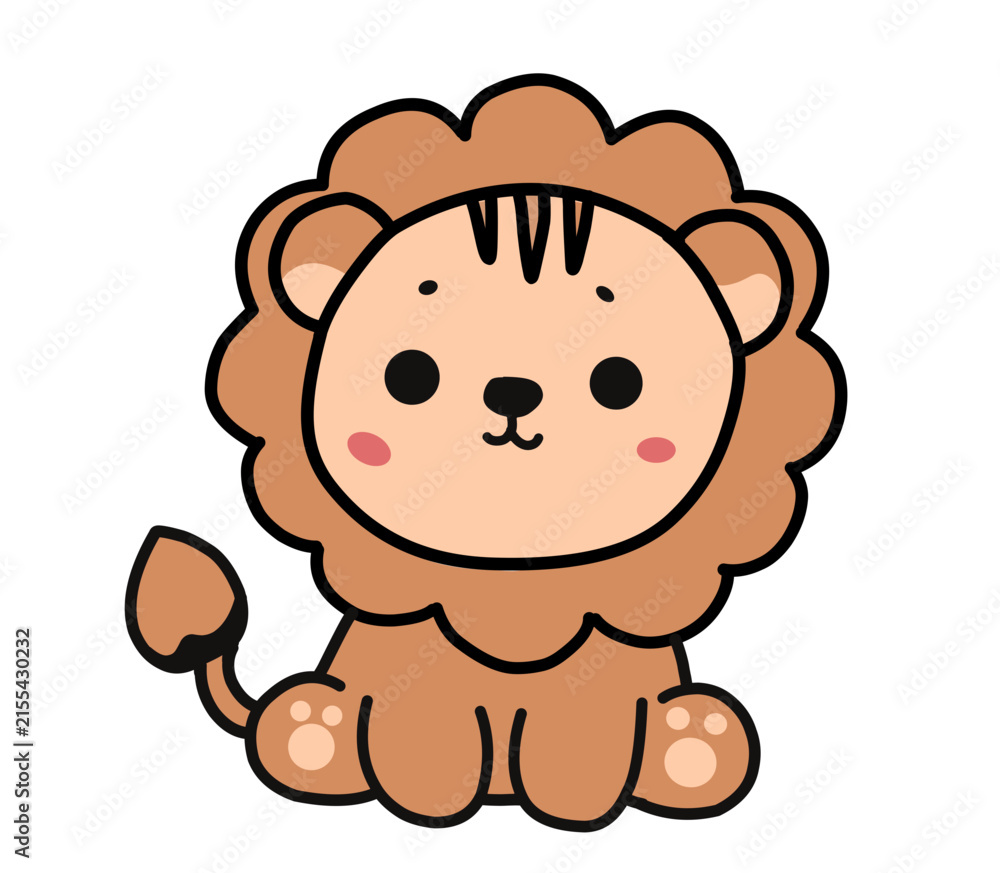 Obraz premium Cute baby lion sitting cartoon vector illustration isolated on white background.