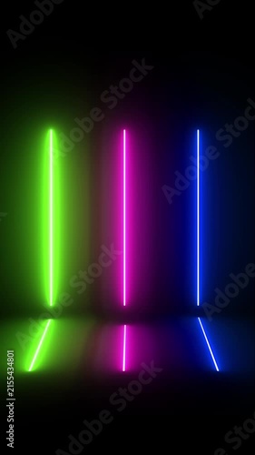 Neon light pillars abstract background, with vibrant green, pink, and blue, glowing vertical lines