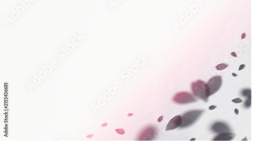 Ethereal cherry blossom petals falling on white background, soft pink floral border, romantic spring nature aesthetic for wedding stationery