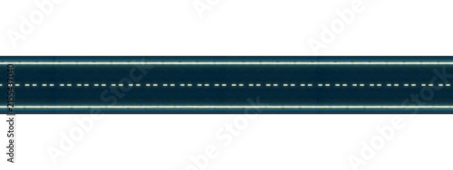 3d rendering straight asphalt road with dashed lines on transparent background