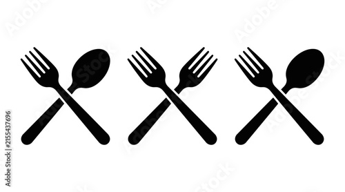 Set of crossed cutlery icons including fork and spoon, and two forks
