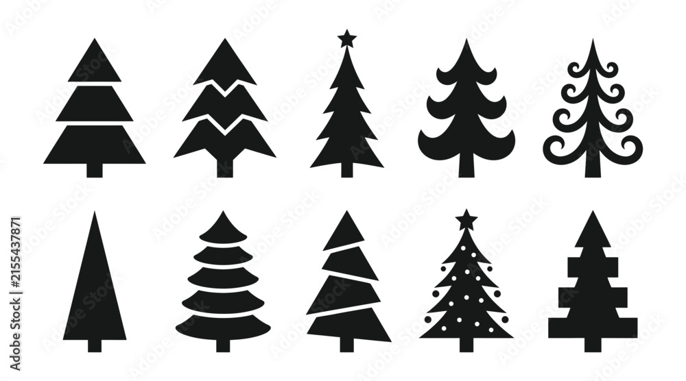 Obraz premium Set of various stylized christmas tree icons