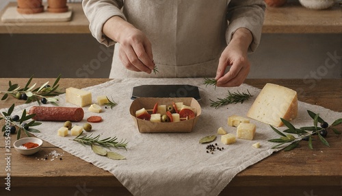 Artisanal chorizo and gouda tapas with fresh raw ingredients