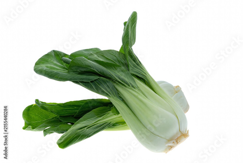 Foto Two Fresh Bok Choy Bunches with Green Leaves and White Stems