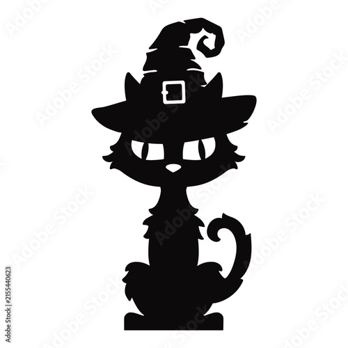 Funny Halloween black cat sitting  vector cartoon illustration
