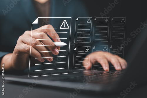 Businessman checking the steps through a virtual online document with a list of checkboxes Concepts of practices and policies, company articles of association Terms and Conditions
