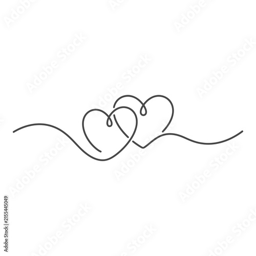 Two intertwined hearts symbol love and romance in simple line art style drawing