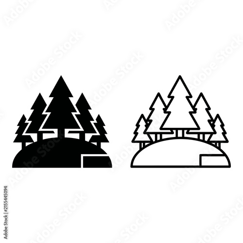 black and white pine tree forest icons