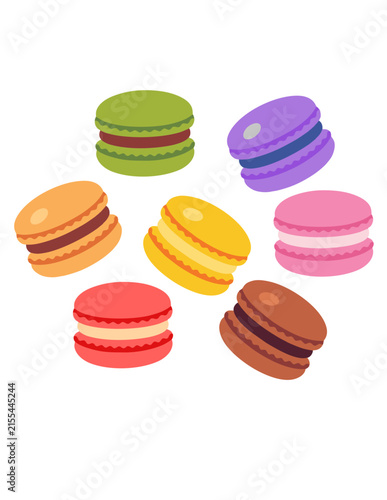 Colorful Macarons Set, Assorted French Macaron Cookies in Flat Vector Style