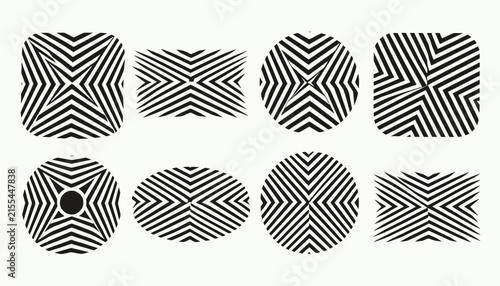 Abstract Geometric Patterns Collection, Black and White Stripes, Isolated