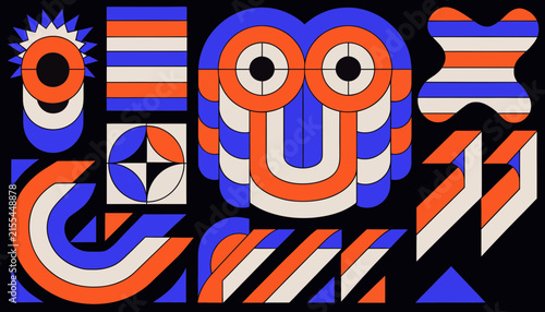 Abstract Geometric Shapes & Forms, Memphis Style, Retro Design Elements, Transparent Background
