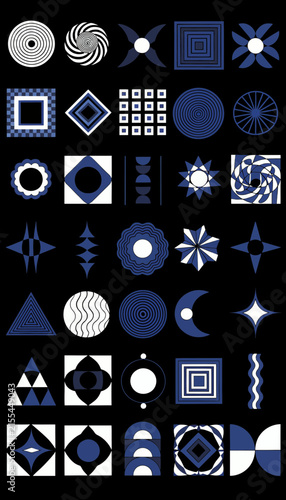 Abstract Geometric Shapes & Patterns Collection, Blue and White