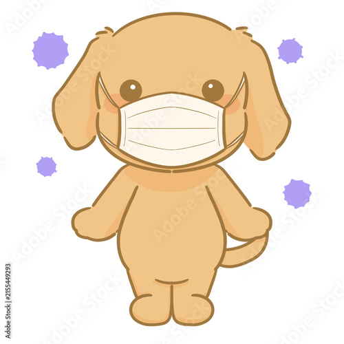 Canvastavla マスクをしている茶色い犬とその周りを飛んでいるウイルスの手描きイラスト