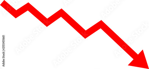 Canvas Print Red Zigzag Arrow PNG with Downward Direction and Angular Motion Shape, Isolated