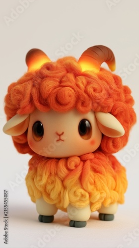 A cute orange goat kid wears a festive costume in a cozy holiday setting, playful character, Christmas, New Year.