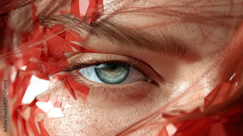 Abstract macro eye with red elements overlay