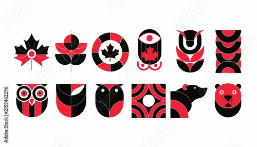 Canadian Icons: Maple Leaf, Owl, Bear, Eye, Abstract Art - Isolated