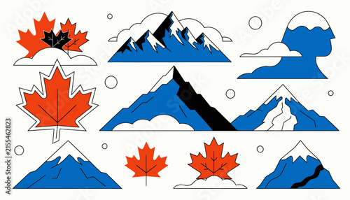 Canadian Maple Leaves and Mountain Peaks Collection - Isolated Elements