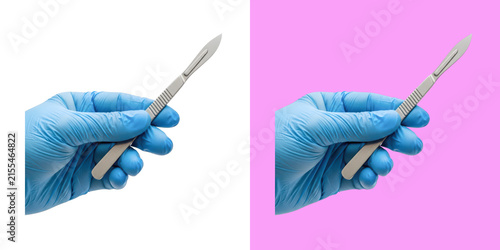 Foto Surgeon holding a sharp metal surgical scalpel for operation