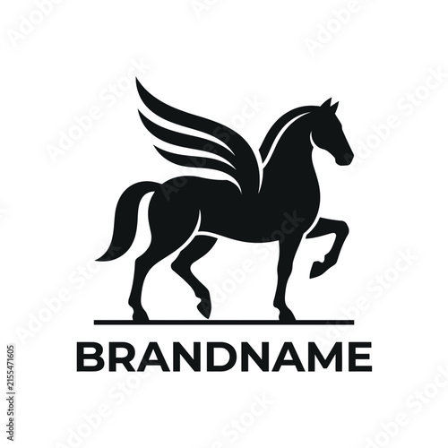 Black Pegasus winged horse silhouette logo design